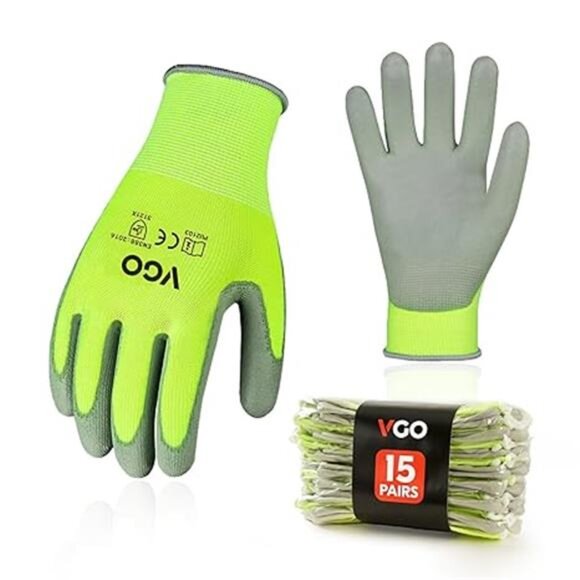 Vgo... 15-Pairs Safety Work Gloves, Gardening Gloves, Polyurethane Coated - Picture 6 of 6